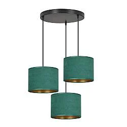 Lampadario Tondo 3 Luci Vinayaka Acciaio Nero E Paralumi In Tessuto Verde