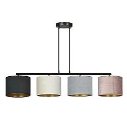 Lampadario 4 Luci Vinayaka Acciaio Nero E Paralumi In Tessuto Multicolore