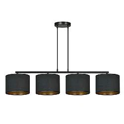Lampadario 4 Luci Vinayaka In Acciaio Nero E Paralumi In Tessuto Nero
