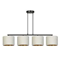 Lampadario 4 Luci Vinayaka In Acciaio Nero E Paralumi In Tessuto Beige