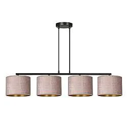Lampadario 4 Luci Vinayaka In Acciaio Nero E Paralumi In Tessuto Rosa
