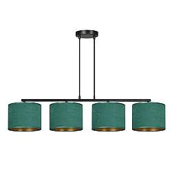 Lampadario 4 Luci Vinayaka In Acciaio Nero E Paralumi In Tessuto Verde