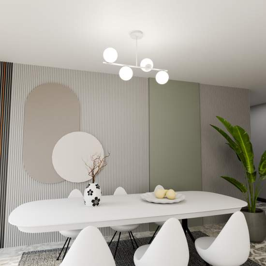 Plafoniera Contemporaneo Shiva Acciaio Bianco 4 Luci E14 Ip20 LA0130-EB-PL4-BI