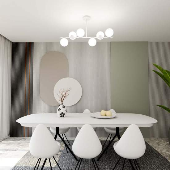 Plafoniera Contemporaneo Shiva Acciaio Bianco 6 Luci E14 Ip20 LA0130-EB-PL6-BI