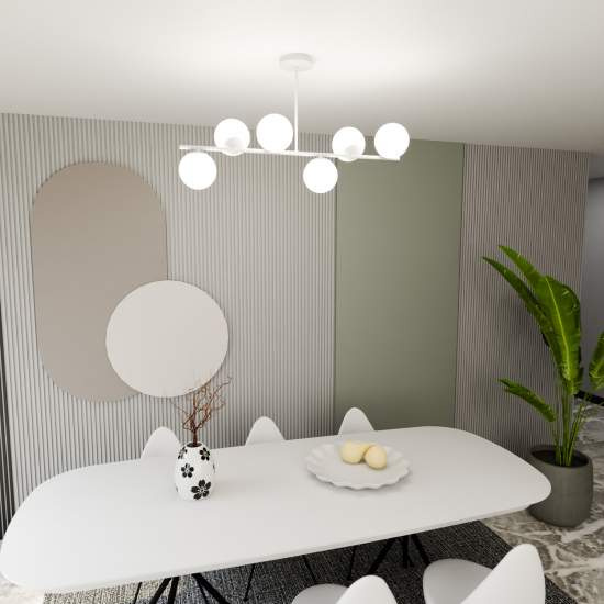 Plafoniera Contemporaneo Shiva Acciaio Bianco 6 Luci E14 Ip20 LA0130-EB-PL6-BI