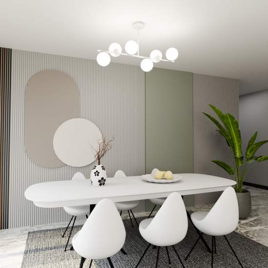 Plafoniera Contemporaneo Shiva Acciaio Bianco 6 Luci E14 Ip20 LA0130-EB-PL6-BI