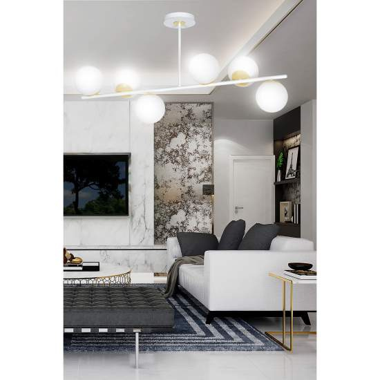 Plafoniera Contemporaneo Vishnu Acciaio Bianco Oro 4 Luci E14 Ip20 LA0131-EB-PL4-BI-OR