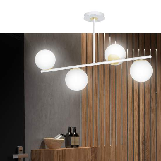 Plafoniera Contemporaneo Vishnu Acciaio Bianco 4 Luci E14 Ip20 LA0131-EB-PL4-BI-OR2