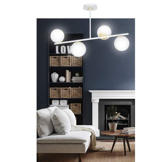 Plafoniera Contemporaneo Vishnu Acciaio Bianco 4 Luci E14 Ip20 LA0131-EB-PL4-BI-OR2