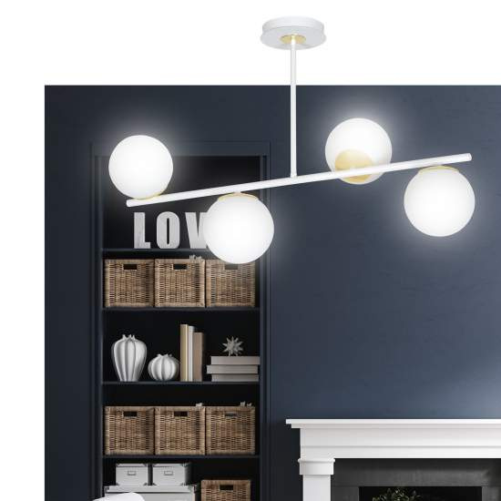 Plafoniera Contemporaneo Vishnu Acciaio Bianco 4 Luci E14 Ip20 LA0131-EB-PL4-BI-OR2