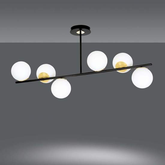 Plafoniera Contemporaneo Vishnu Acciaio Nero Oro 6 Luci E14 Ip20 LA0131-EB-PL6-NR-OR