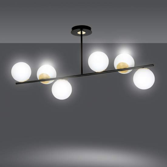 Plafoniera Contemporaneo Vishnu Acciaio Nero Oro 6 Luci E14 Ip20 LA0131-EB-PL6-NR-OR