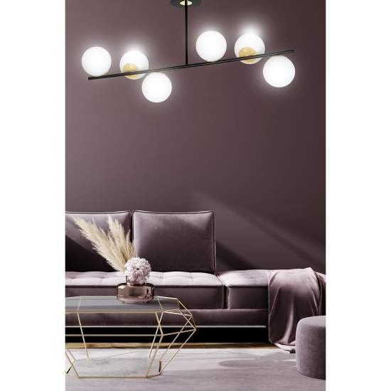 Plafoniera Contemporaneo Vishnu Acciaio Nero Oro 6 Luci E14 Ip20 LA0131-EB-PL6-NR-OR