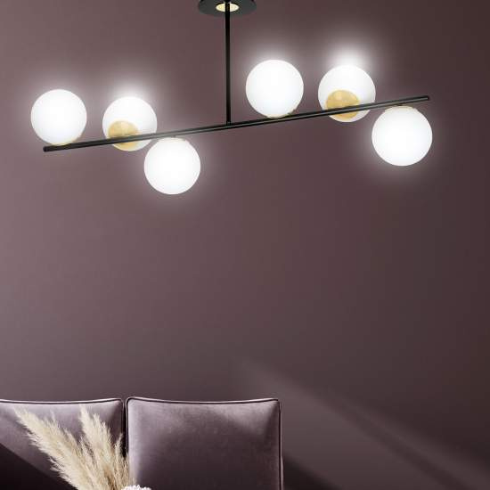 Plafoniera Contemporaneo Vishnu Acciaio Nero Oro 6 Luci E14 Ip20 LA0131-EB-PL6-NR-OR