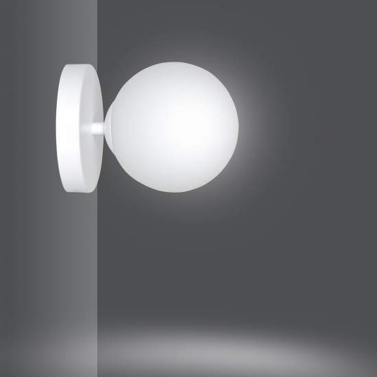 Applique A 1 Luce Hallador In Acciaio Bianco E Sfera In Vetro Opalino LA0132-EB-AP1-BI