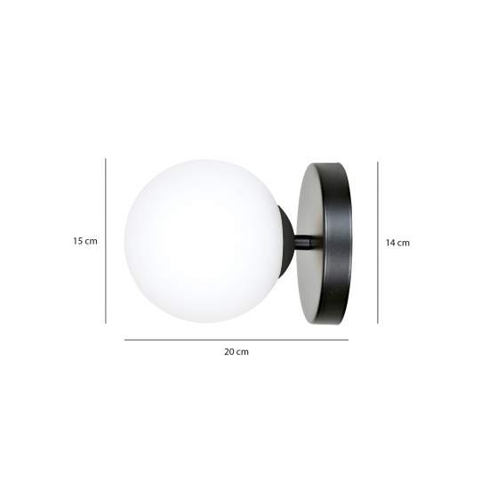 Applique A 1 Luce Hallador In Acciaio Nero E Sfera In Vetro Opalino LA0132-EB-AP1-NR