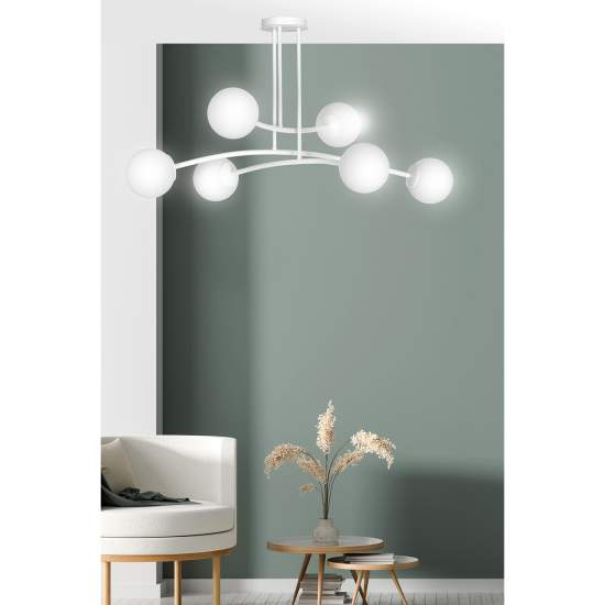 Plafoniera Contemporaneo Krishna Acciaio Bianco 6 Luci E14 Ip20 LA0132-EB-PL6-BI