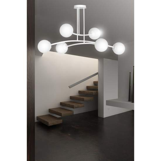 Plafoniera Contemporaneo Krishna Acciaio Bianco 6 Luci E14 Ip20 LA0132-EB-PL6-BI