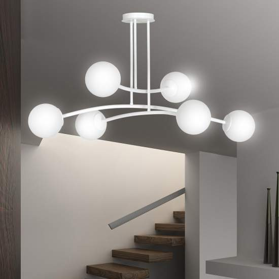 Plafoniera Contemporaneo Krishna Acciaio Bianco 6 Luci E14 Ip20 LA0132-EB-PL6-BI