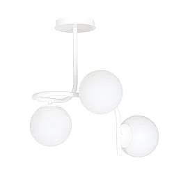 Plafoniera 3 Luci Rama In Acciaio Bianco A Bracci E Sfere In Vetro Opalino