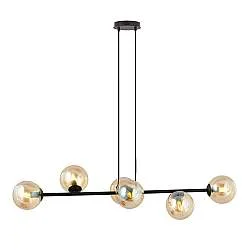 Lampadario Contemporaneo 6 Luci Su Acciaio Nero E Sfere In Vetro Ambra