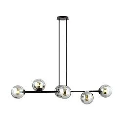 Lampadario Contemporaneo 6 Luci Su Acciaio Nero E Sfere In Vetro Fumè