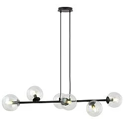 Lampadario Contemporaneo 6 Luci Su Acciaio Nero Sfervetro Trasparente