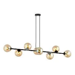 Lampadario Contemporaneo 8 Luci Su Acciaio Nero E Sfere In Vetro Ambra