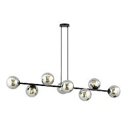 Lampadario Contemporaneo 8 Luci Su Acciaio Nero E Sfere In Vetro Fumè