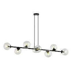 Lampadario Contemporaneo 8 Luci Su Acciaio Nero Sfervetro Trasparente
