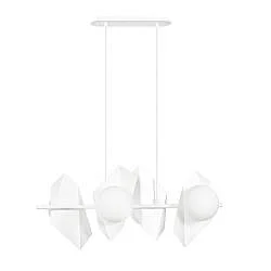Lampadario 4 Luci Moderno Sharada Acciaio Bianco E Sfere Vetro Opalino