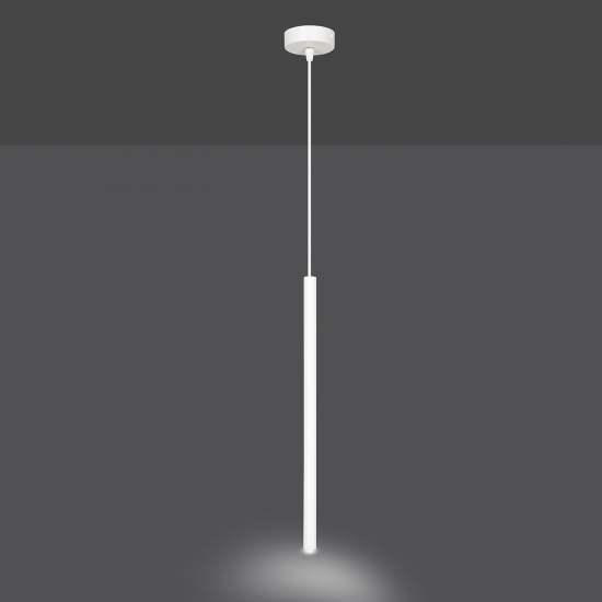 Lampadario 1 Luce Moderno Shu Acciaio Bianco E Paralume A Cilindro Sottile LA0137-EB-1-BI
