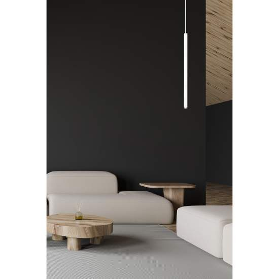 Lampadario 1 Luce Moderno Shu Acciaio Bianco E Paralume A Cilindro Sottile LA0137-EB-1-BI