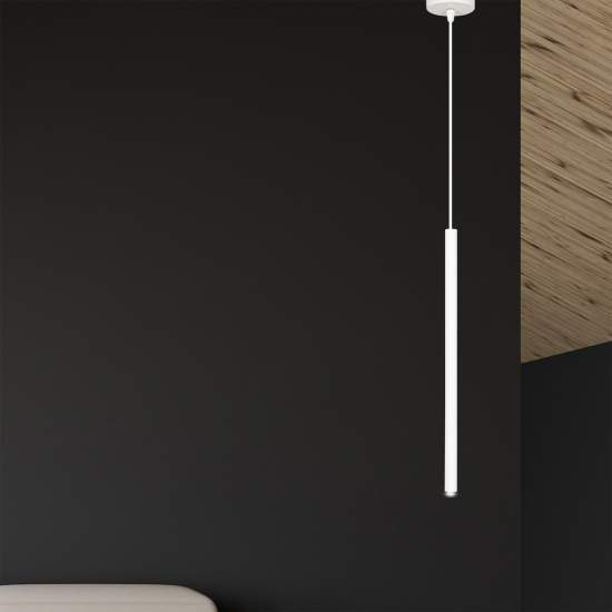 Lampadario 1 Luce Moderno Shu Acciaio Bianco E Paralume A Cilindro Sottile LA0137-EB-1-BI