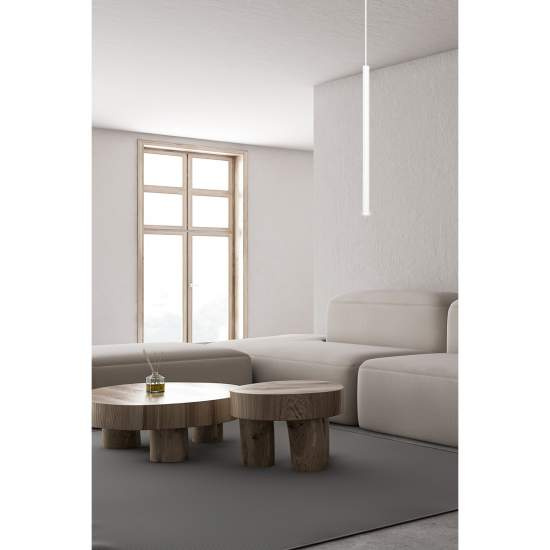 Lampadario 1 Luce Moderno Shu Acciaio Bianco E Paralume A Cilindro Sottile LA0137-EB-1-BI