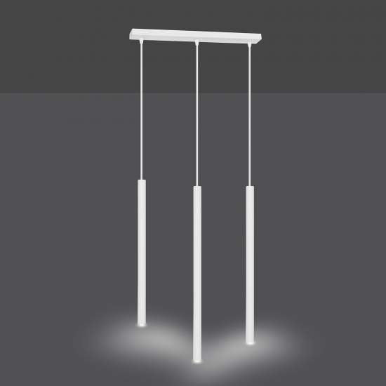 Lampadario 3 Luci Moderno Shu Acciaio Bianco E Paralumi A Cilindri Sottili LA0137-EB-3-BI