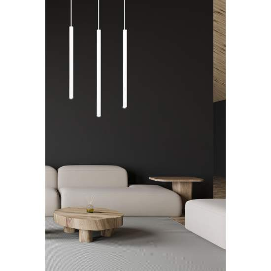 Lampadario 3 Luci Moderno Shu Acciaio Bianco E Paralumi A Cilindri Sottili LA0137-EB-3-BI
