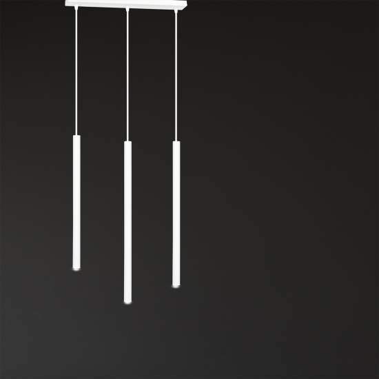 Lampadario 3 Luci Moderno Shu Acciaio Bianco E Paralumi A Cilindri Sottili LA0137-EB-3-BI