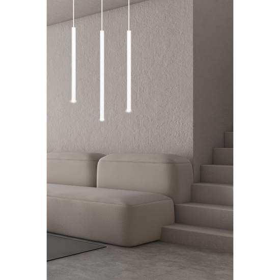 Lampadario 3 Luci Moderno Shu Acciaio Bianco E Paralumi A Cilindri Sottili LA0137-EB-3-BI