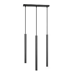 Lampadario 3 Luci Moderno Tsukiyomi Acciaio Nero E Paralumi A Cilindri Sottili