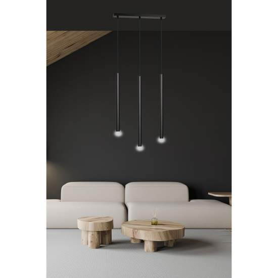 Lampadario 3 Luci Moderno Shu Acciaio Nero E Paralumi A Cilindri Sottili LA0137-EB-3-NR