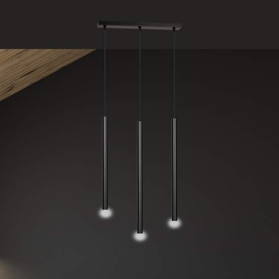 Lampadario 3 Luci Moderno Shu Acciaio Nero E Paralumi A Cilindri Sottili LA0137-EB-3-NR