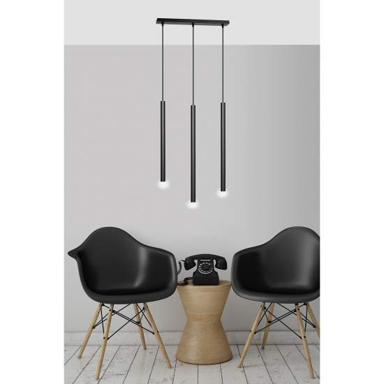 Lampadario 3 Luci Moderno Shu Acciaio Nero E Paralumi A Cilindri Sottili LA0137-EB-3-NR