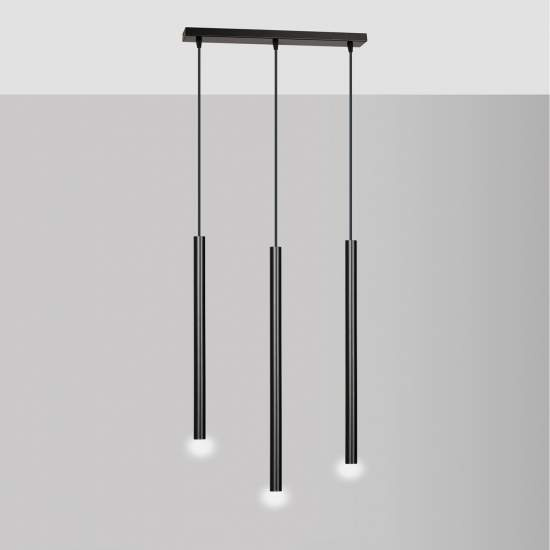 Lampadario 3 Luci Moderno Shu Acciaio Nero E Paralumi A Cilindri Sottili LA0137-EB-3-NR