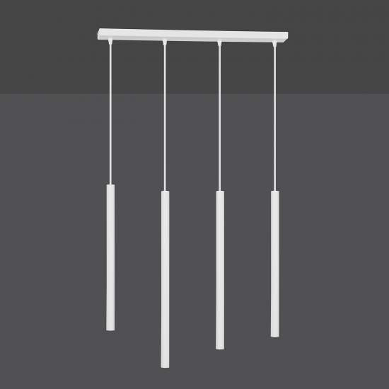 Lampadario 4 Luci Moderno Shu Acciaio Bianco E Paralumi A Cilindri Sottili LA0137-EB-4-BI