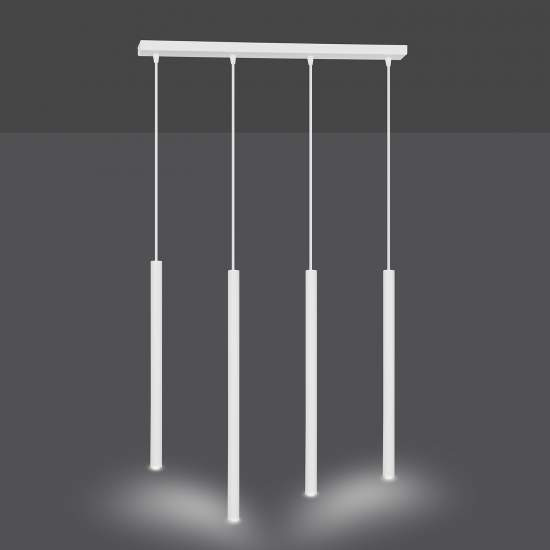 Lampadario 4 Luci Moderno Shu Acciaio Bianco E Paralumi A Cilindri Sottili LA0137-EB-4-BI