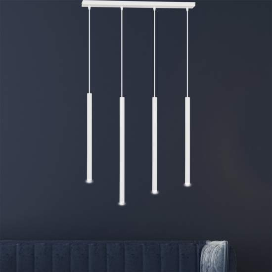 Lampadario 4 Luci Moderno Shu Acciaio Bianco E Paralumi A Cilindri Sottili LA0137-EB-4-BI