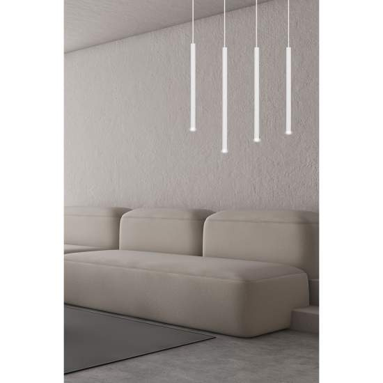Lampadario 4 Luci Moderno Shu Acciaio Bianco E Paralumi A Cilindri Sottili LA0137-EB-4-BI