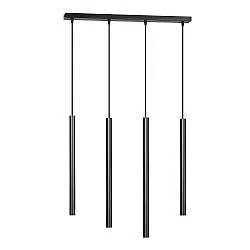 Lampadario 4 Luci Moderno Tsukiyomi Acciaio Nero E Paralumi A Cilindri Sottili
