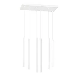 Lampadario 6 Luci Moderno Tsukiyomi Acciaio Bianco E Paralumi A Cilindri Sottili